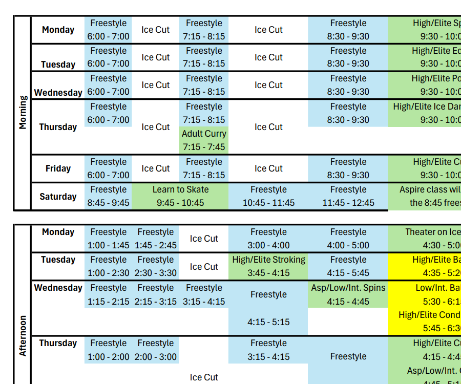 Nashville Skating Academy schedule graphic